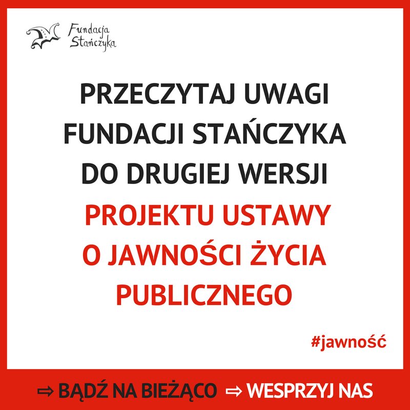 Fundacja Stańczyka (@stanczykorgpl) on Twitter photo Nasze stanowisko w II turze konsultacji projektu ustawy o jawności życia publicznego: bit.ly/stanowisko2jaw… <a href="/PrzemyslawZak/">Przemysław Żak</a> Bądź na bieżąco: #jawność Wesprzyj nas: bit.ly/wsparciestancz… Nasze stanowisko w II turze konsultacji projektu ustawy o jawności życia publicznego: bit.ly/stanowisko2jaw… <a href="/PrzemyslawZak/">Przemysław Żak</a> Bądź na bieżąco: #jawność Wesprzyj nas: bit.ly/wsparciestancz…