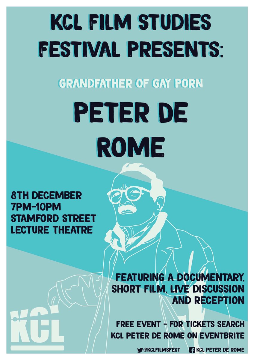 KCLFilmSFest's tweet photo. Special thanks goes out to https://t.co/sULtFOuaqN for making a beautiful poster for our Peter de Rome evening. #GraphicDesigner #Graphics #FilmFestival #LGBT https://t.co/fUScPydYue