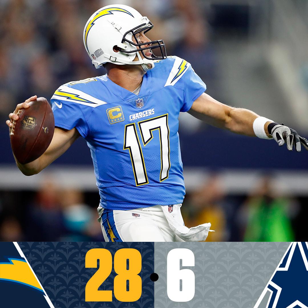 espn's tweet image. The Chargers get it done in Big D.