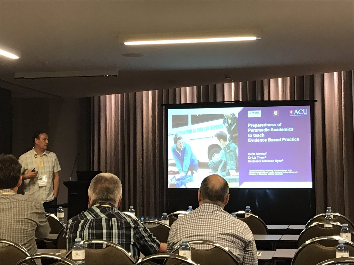 Concurrent session 1 for education &amp; research. @AmboScott with his findings on #paramedics teaching evidence based practice  #PAIC2017