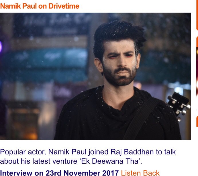 RajBaddhan's tweet photo. Listen Back: Much loved @namik_paul returned to my show to talk about #EkDeewanaTha : https://t.co/vzgb4AX380 @SonyTV @SonyTVUK https://t.co/YndaZXlESV
