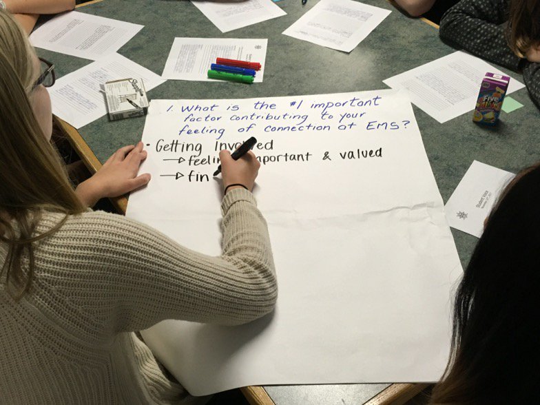 EarlMarriottSec's tweet photo. Great conversations today at the EMS Student Forum. Talking about community building #marinerpride #emslearns https://t.co/otmq8aADfc