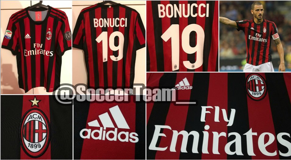 SoccerTeam___'s tweet photo. Camiseta titular Milan 2017/18. Nº 19, BONUCCI+ parche. Envios a todo el mundo, todas las tallas, consultas por INBOX https://t.co/JarXrJnaYL