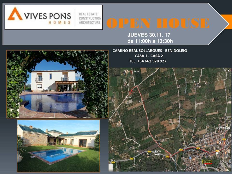 vivespons's tweet photo. Estamos encantados de invitaros al #OpenHouse que tendrá lugar el Jueves 30 de Noviembre para que conozcan 2 excelentes oportunidades de compra en #Benidoleig con gran parcela. Nuestros #AgentesInmobiliarios estarán en las #viviendas de 11 a 13.30h. Gran oportunidad! @PonsVives https://t.co/o4k8Au4y24