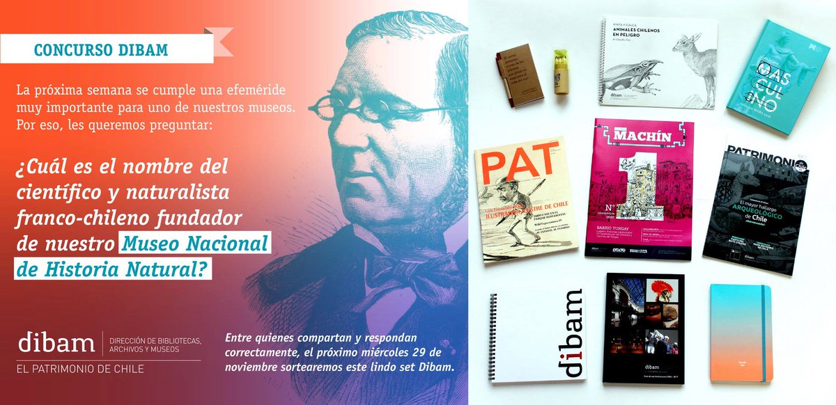 patrimonio_cl's tweet image. Responde esta pregunta:
1. CITANDO EL COMENTARIO
2. Utilizando el hashtag #ConcursoDibam. 
3. Haz RT
*Sorteamos el ganador o ganadora mañana 24 de noviembre, a las 15:00 hrs.* 🎈🎊🎉