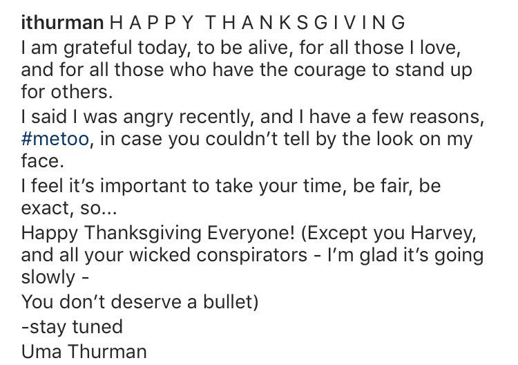 JarettSays's tweet image. Uma Thurman's Thanksgiving message is 🔥 instagram.com/p/Bb2h0hBlV3T/