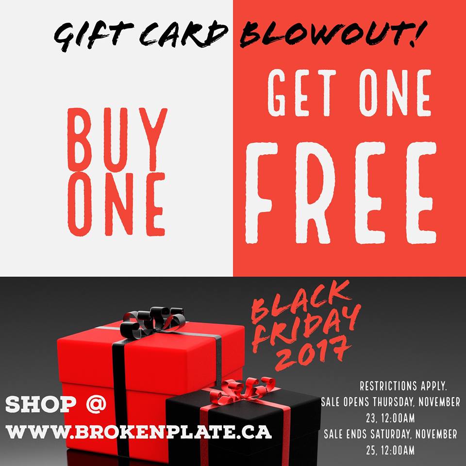 AnyCardCanada's tweet photo. BOGO ALERT! 😊🎉 For 2 days only Get a FREE e-gift card when you Buy an e-gift card from Broken Plate Kitchen and Bar in #Calgary!! https://t.co/odliZVQl38 https://t.co/vptsJJnFpM
