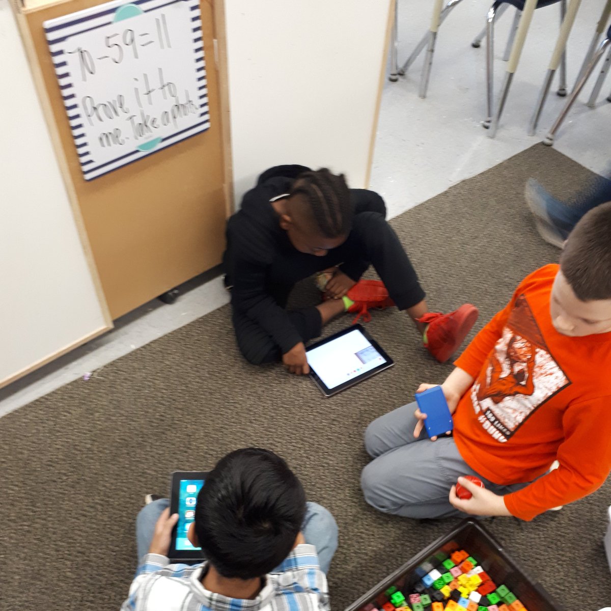 Mrs_Zep's tweet photo. Todays #mathtalk about #mathmanipulatives &amp; their uses. We explored the options in our classroom then brainstormed their uses. Tried it out on a #ProveItToMe question 70-59=11.  Interesting how iPads supported &amp; manipulatives Ss migrated to. @gecdsbpro @CoronationCougs  #mathchat https://t.co/xJjWPgah2g