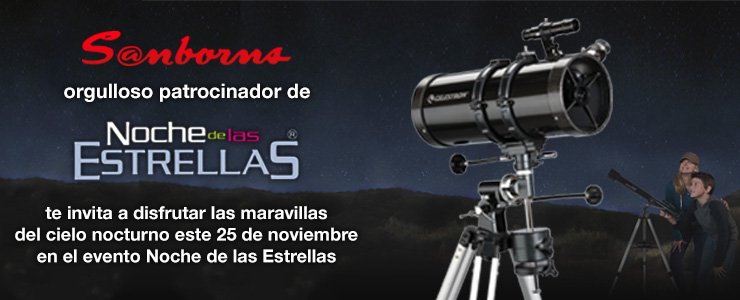NocheEstrellas's tweet photo. ¡@solosanborns se une a la @NdE2017! Consulta su página donde encontrarás telescopios @CelestronMexico y mucho más. Te esperamos el próximo 25 de noviembre en las más de 100 sedes que hay en el país. #ELespacioRevolucionandotuVida https://t.co/SCYYsZFjhp https://t.co/Ns6ePHFSn3