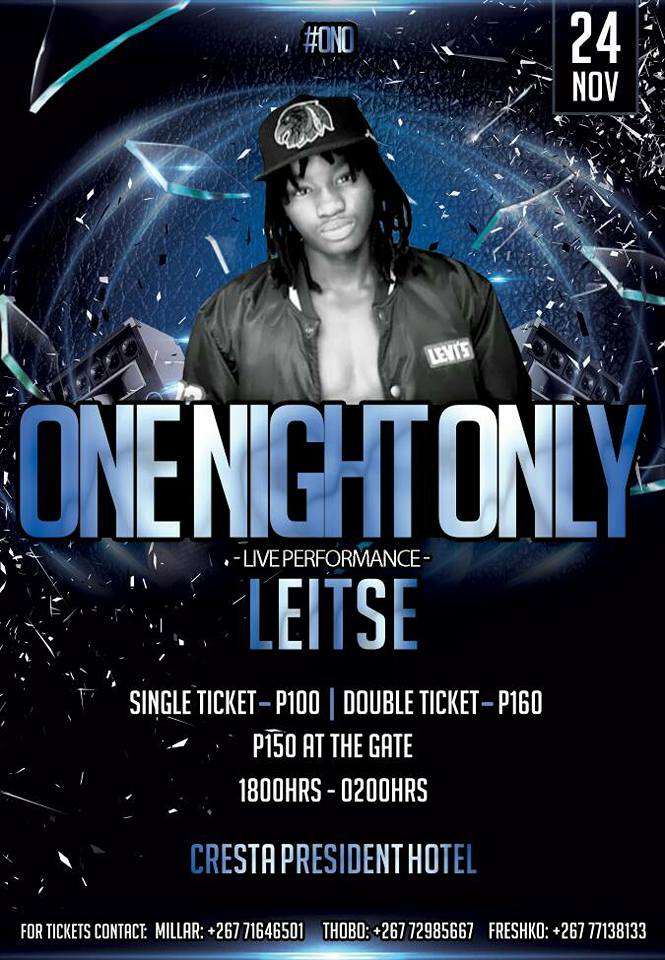 1NightOnlyEvent's tweet photo. 1Day To Go ..... Be Sure To Catch Leitsi At The One Night Only Event On The 24th Of November At Cresta President Hotel #ONO https://t.co/U6kGoV3ljO