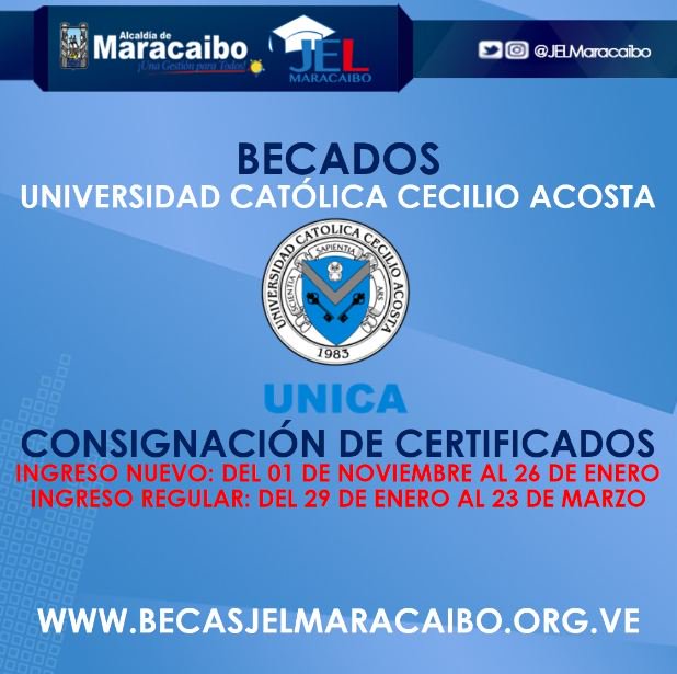 ¡Atentos becados de la <a href="/unicaeduve/">UNICA</a>! Ya pueden acercarse a la universidad con 4 copias del certificado de #BecasJEL para la consignación y activación del beneficio (nuevos ingresos)