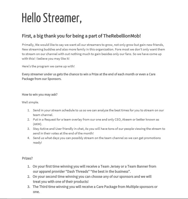 RapzRebellion's tweet photo. Introducing our Program for each Streamer a part of @RaPzRebellion 

How this program works is, You the Public Decide who's the best streamer at the end of the month by checking out their streams and highlights on our twitch channel!

Stay tuned for more Updates!
@SupStreamers https://t.co/Qz93zkp1l4