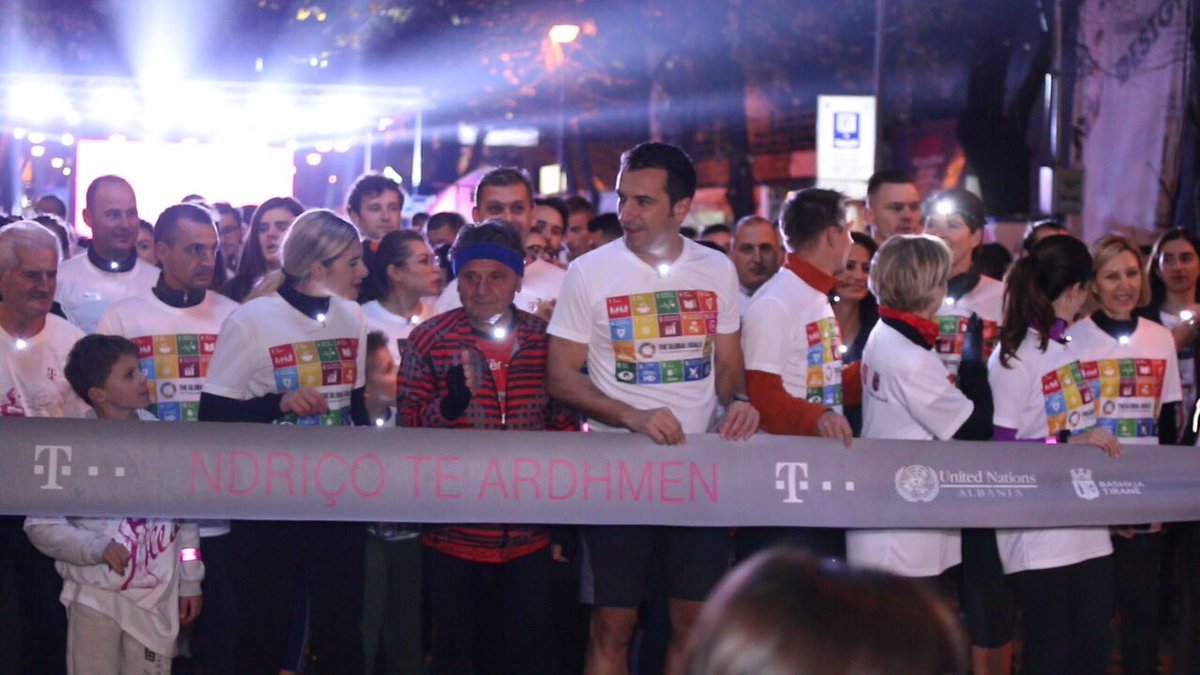 UN_Albania's tweet photo. First night run in#Albania- Citizens from all segments of society w #Mayor of #Tirana @erionveliaj, UNRC @bjw_williams, Ambassadors, @UN_Albania and @TelekomAlbania staff ran in support of #SDGs #To leave no one behind https://t.co/BrsLElAYjU