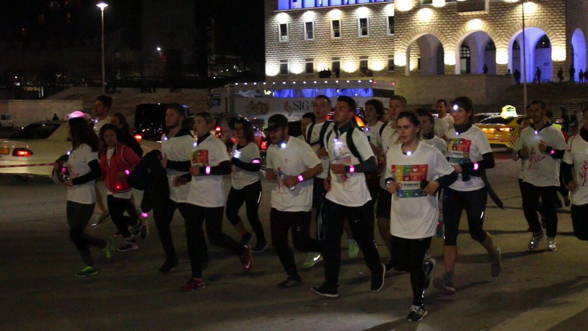 UN_Albania's tweet photo. First night run in#Albania- Citizens from all segments of society w #Mayor of #Tirana @erionveliaj, UNRC @bjw_williams, Ambassadors, @UN_Albania and @TelekomAlbania staff ran in support of #SDGs #To leave no one behind https://t.co/BrsLElAYjU