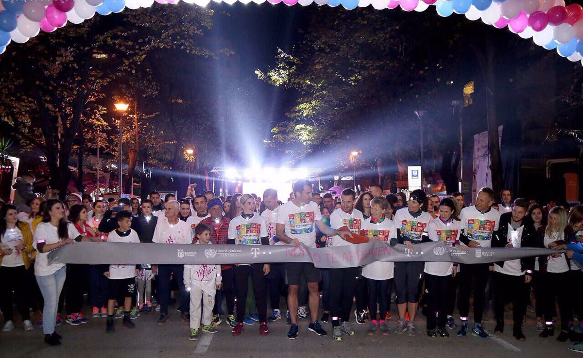UNDPAlbania's tweet photo. First night run in#Albania- Citizens from all segments of society w #Mayor of #Tirana @erionveliaj, UNRC @bjw_williams, Ambassadors, @UN_Albania and @TelekomAlbania staff ran in support of #SDGs #To leave no one behind https://t.co/kORdAiPfiD