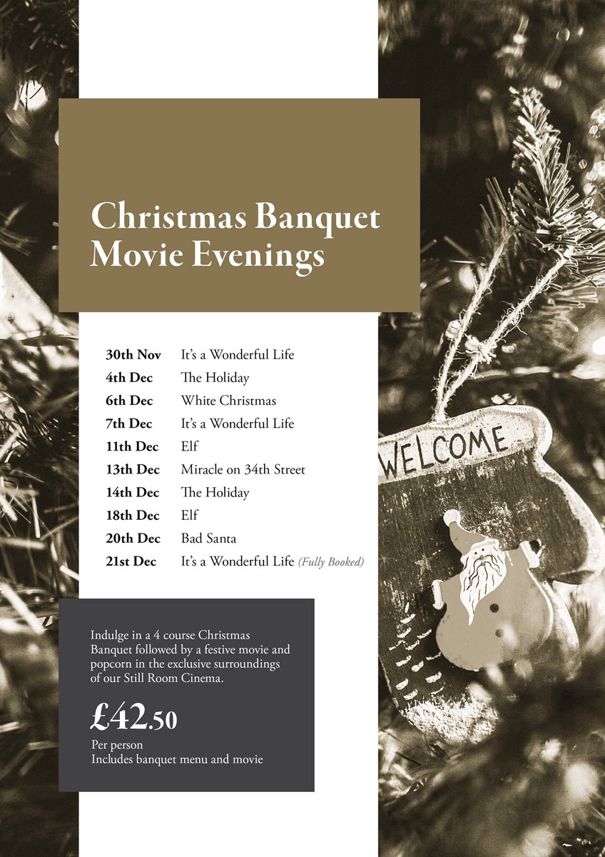 BushmillsInn's tweet photo. We have the perfect December night out for you all @BelfastHourNI #ChristmasBanquetMovieEvening #4coursebanquet #festivemovie #popcorn #BelfastHour #31Interactive https://t.co/YUkUYbLX0I