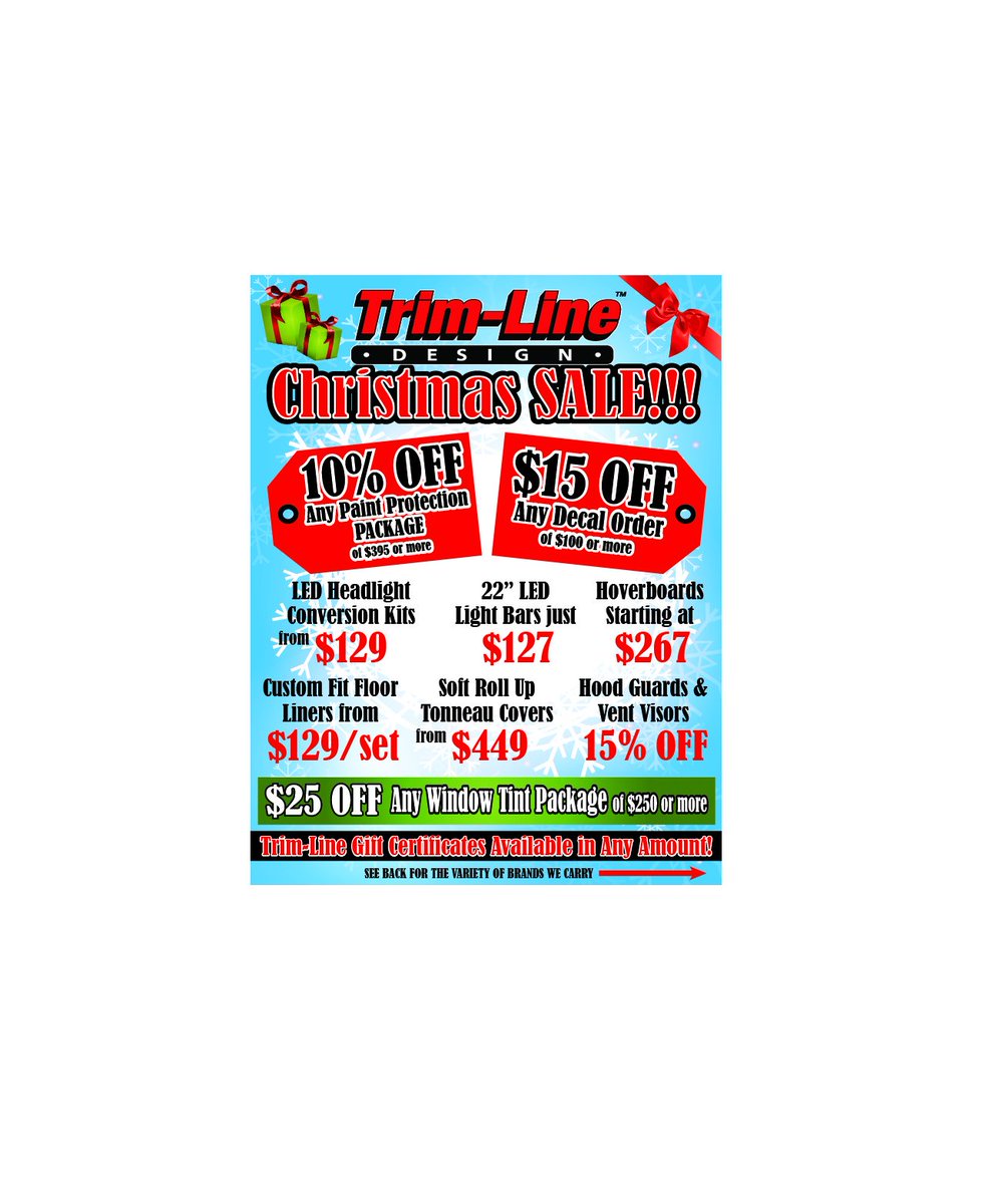 TrimLineDesign1's tweet image. Looking for the perfect gift this holiday season? Our specials are on now! Deals and discounts on LED lighting, window tint, floor liners and more.
Check out our website for more information and to see all the products &amp;amp; services we offer! trim-linedesign.ca