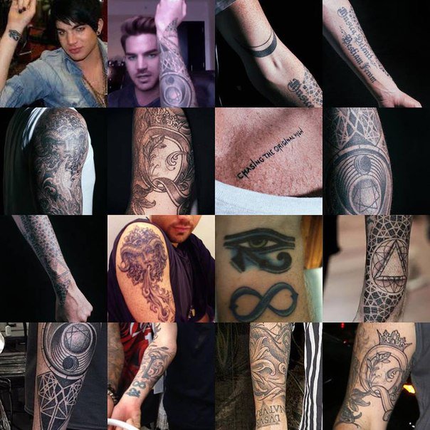 <a href="/adamlambert/">ADAM LAMBERT</a> I know it's an old collage and here's not all your tattoos, but what's your favorite one? Or which one has the most important meaning to you?