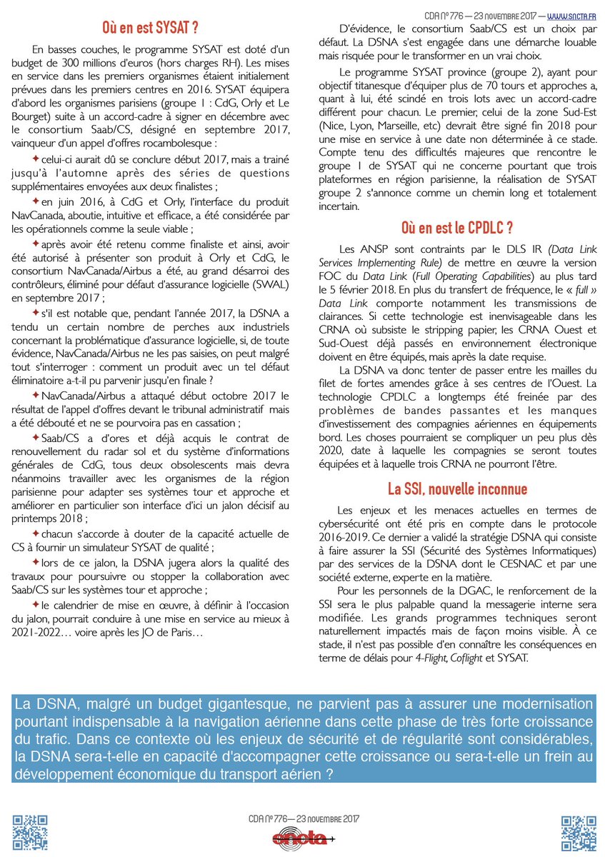SNCTA's tweet photo. La DSNA, malgré un budget gigantesque, ne parvient pas à assurer une modernisation technique indispensable dans cette phase de très forte croissance du trafic. Sera-t-elle en capacité d'accompagner cette croissance ou sera-t-elle un frein au développement éco du transport aérien? https://t.co/nmE4M0RAZi