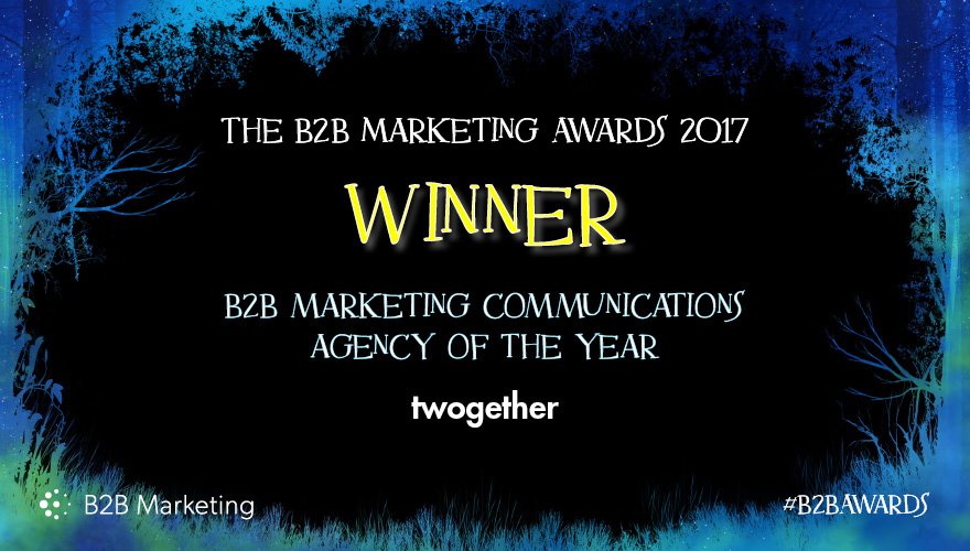 MarketingB2B's tweet photo. It'a big one. The penultimate award of the evening… B2B marketing communications agency of the year.

And our winner is... @wearetwogether! #B2BAwards

Follow live: https://t.co/ShIm33ARm3 https://t.co/cYjK4ZYimZ