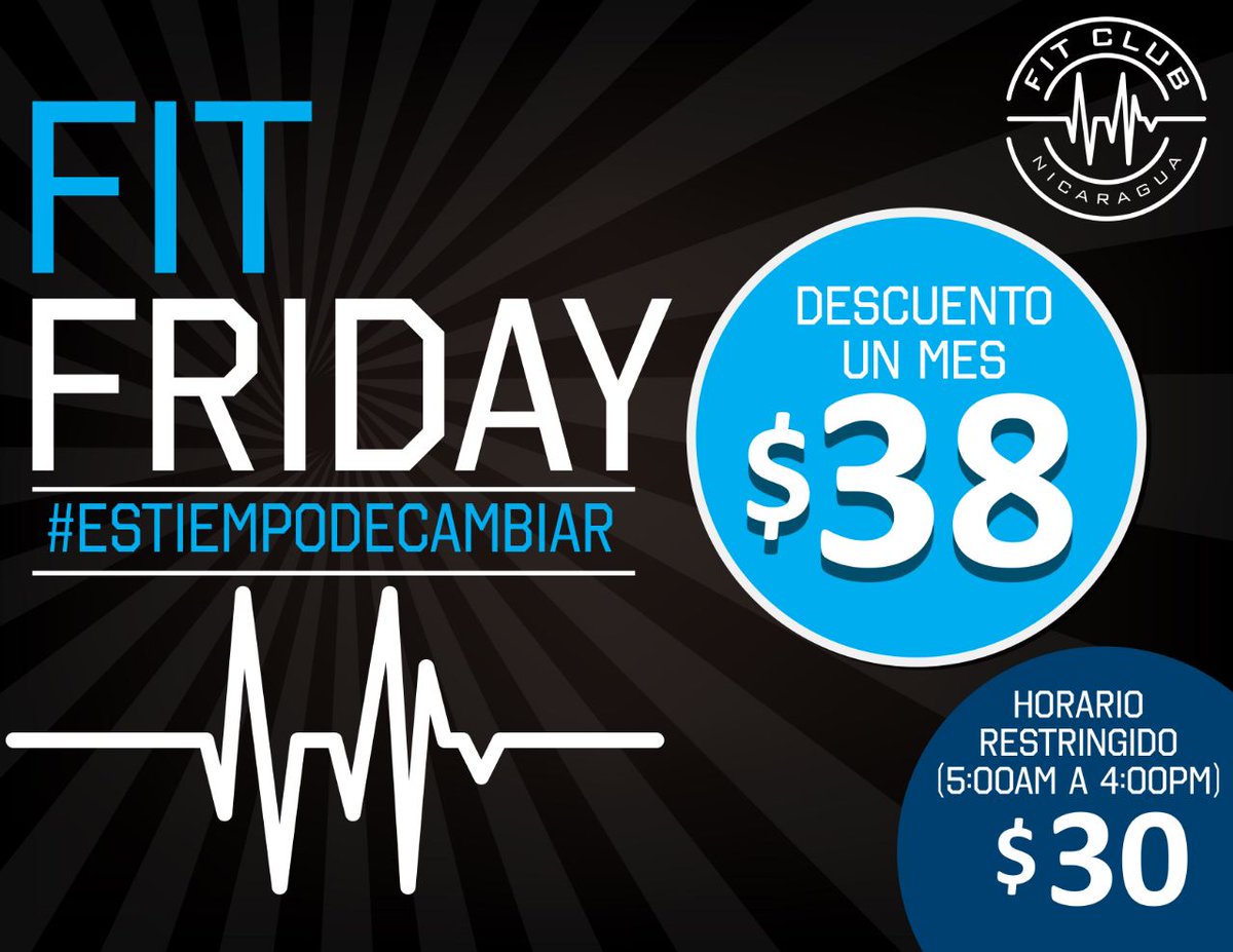 FitClubNic's tweet photo. ¡Iniciamos con nuestro #FitFriday! Aprovecha desde hoy nuestros descuentos #EntrenaSinExcusas https://t.co/Bu7kUD1ch5