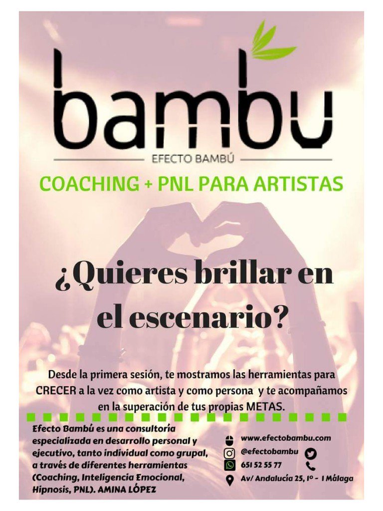 efectobambu's tweet photo. 🌟¡ARTISTA!🌟
Infórmate sin compromiso y descubrirás las herramientas necesarias conseguir los logros que te propongas:
https://t.co/2V98qXzKFd
📷 🐥 @efectobambu
📞📝 651 52 55 77
🎍#EfectoBambú #Coaching #PNL #Artistas #Málaga #ArteMálaga https://t.co/zh3f0dcOO3