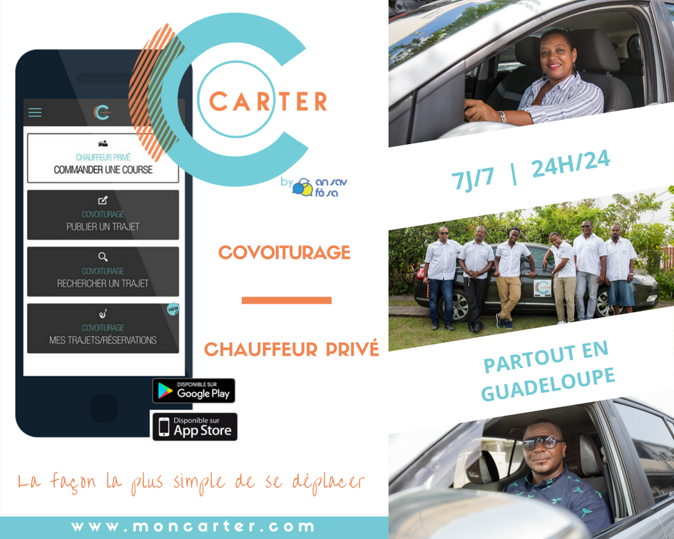 AnSavFeSa's tweet photo. Carter, l'application de transport pratique a débarqué en Guadeloupe...et ça marche ! 😉
Toi aussi, télécharge et essaye la en cliquant ici👇
Google Play Store : https://t.co/bgMLUWjZw1
Apple Store : https://t.co/mFOoM81WBd
🎥 : @TechinCaraibes https://t.co/l0MfJeGImK