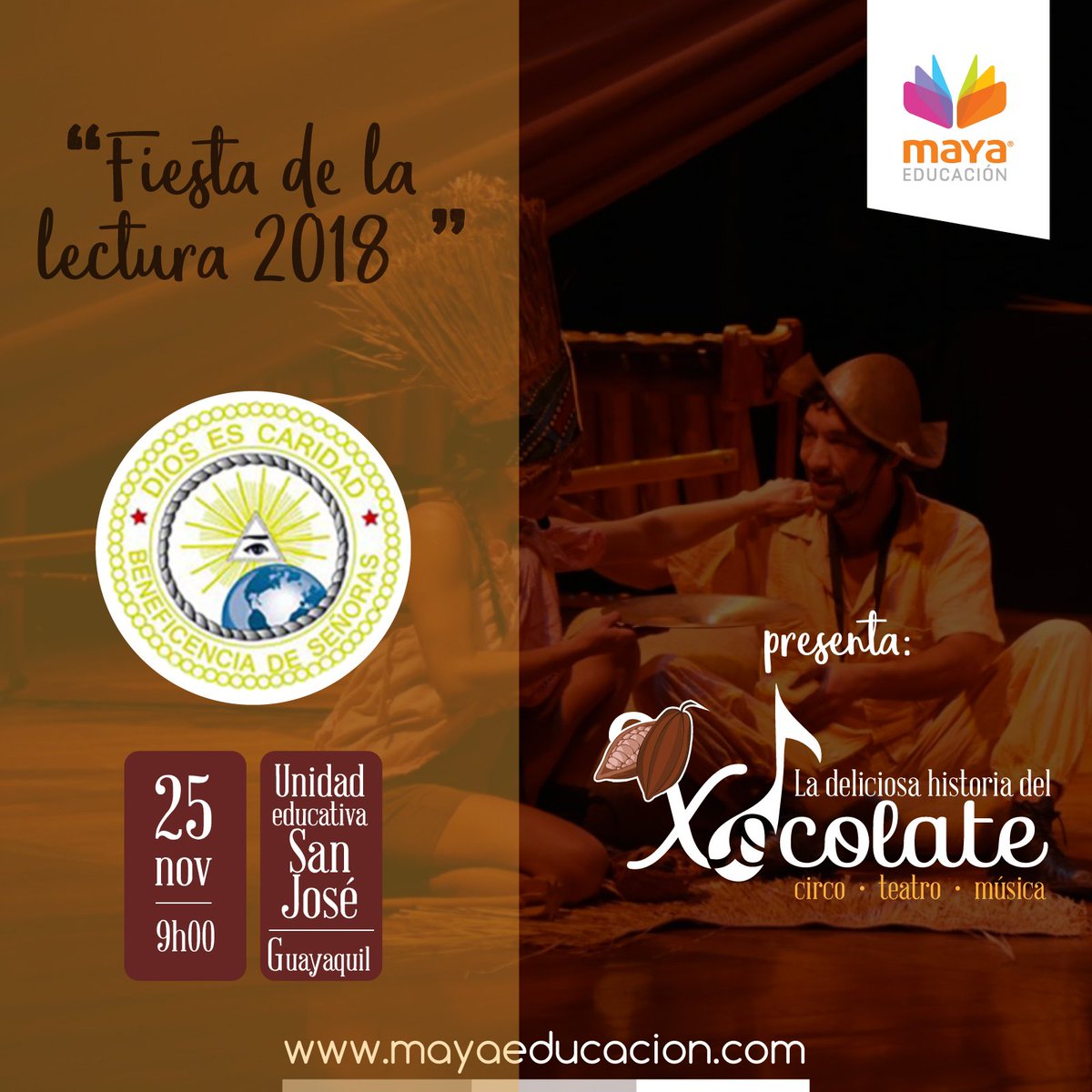 MayaEducacion's tweet photo. #MayaEducación tiene el agrado de presentar el espectáculo de circo, teatro y música "La deliciosa historial del Xocolate" a cargo de Círculo Artes Escénicas, en el evento "Fiesta de la lectura 2018" de la Unidad Educativa San José de #Guayaquil.

https://t.co/P1kdMITxzo https://t.co/Yydrq5DONv