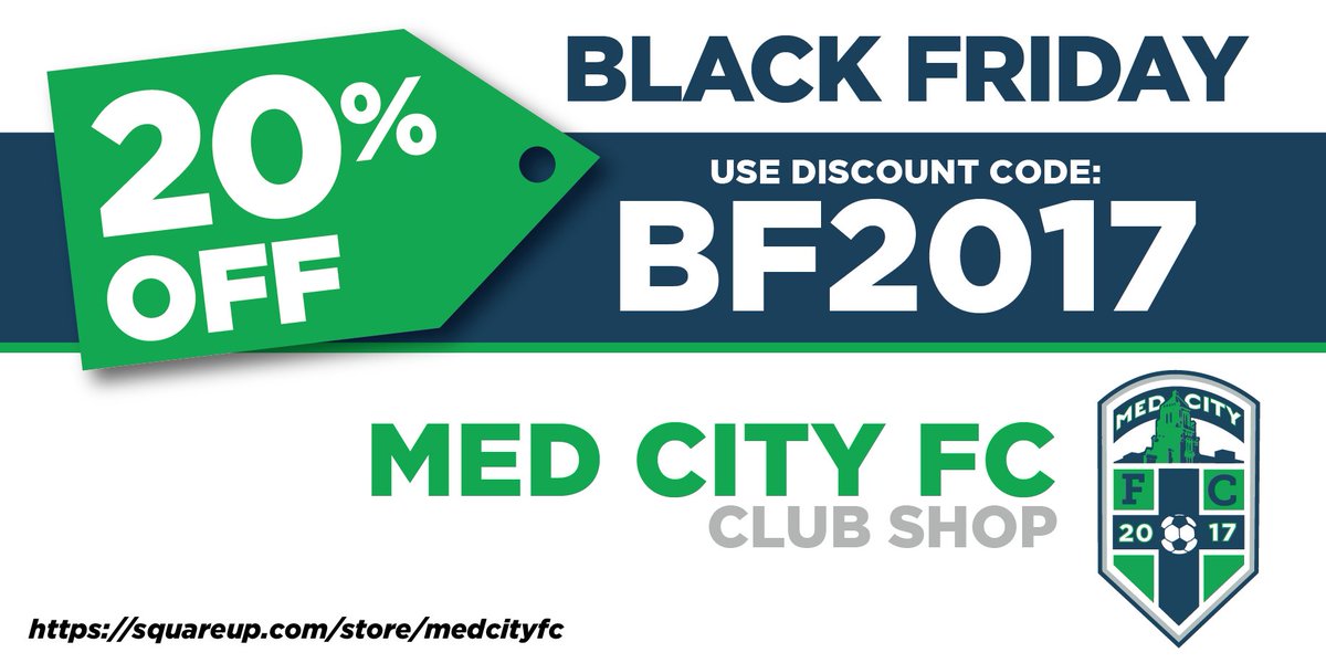 The secret's out...we're having a BLACK FRIDAY sale in our online club store.  20% off everything through Monday! Use code BF2017 at checkout.

squareup.com/store/medcityfc