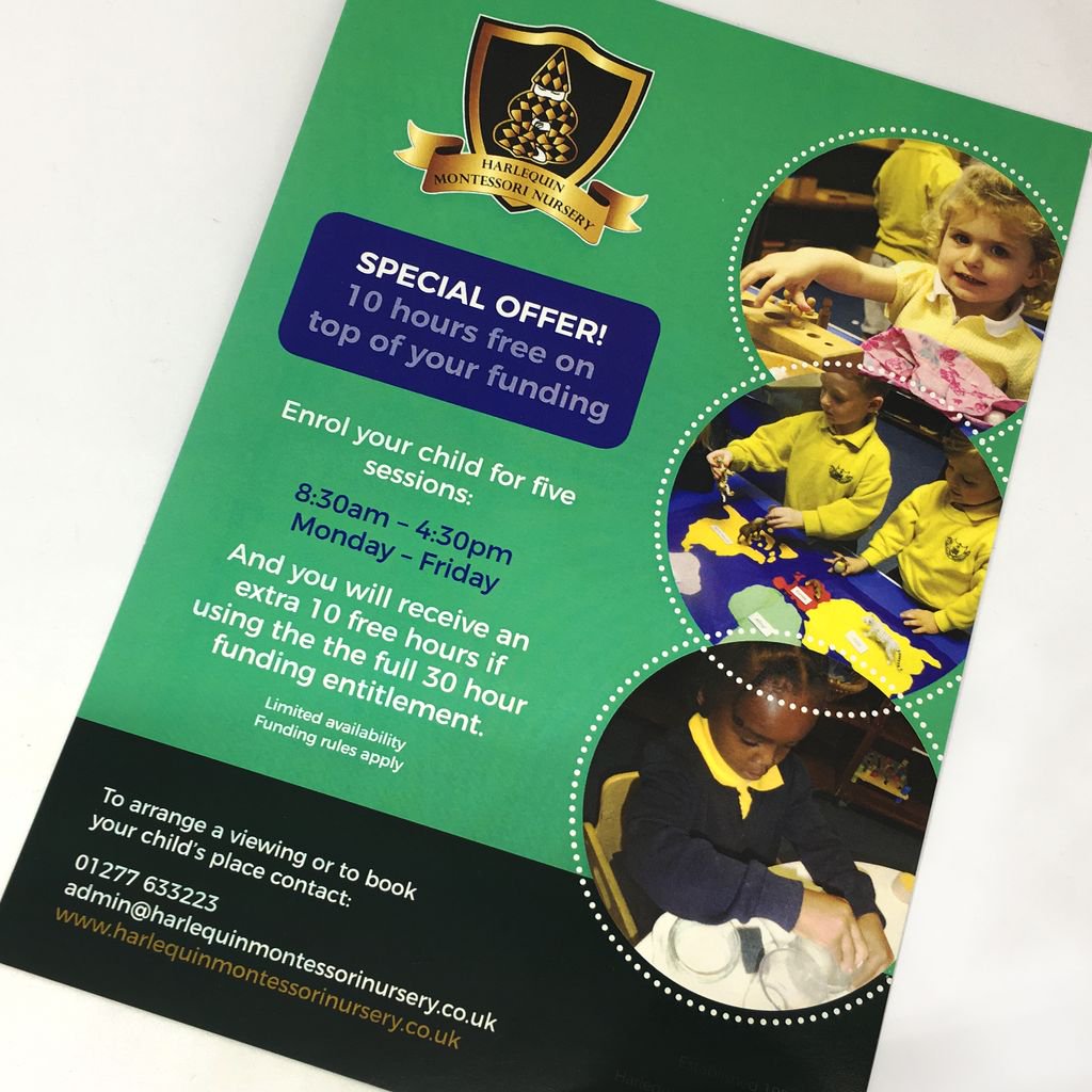 BoxerCreative's tweet photo. Recent Leaflet design for Harlequin Montessori Nursery in Billericay.

The nursery was looking for a series of leaflets and a new set of brand assets to take forward as we develop other marketing material.

#billericaynursery #billericay #montessori #leafletdesign https://t.co/6kTXbMYbsF