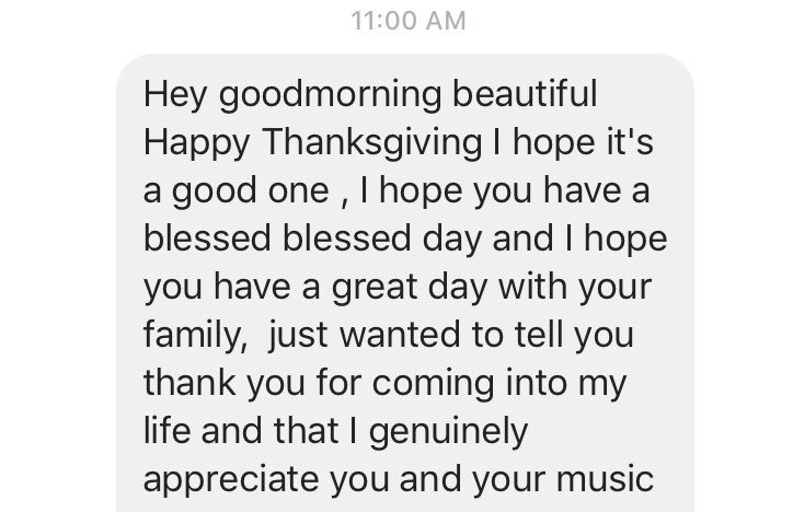 OfficialRyden's tweet photo. One of my fans sent me a Thanksgiving message thanking me for my music.. ๐ญ๐ญ๐ญ Brb #crying. โค๏ธโค๏ธโค๏ธ #RydenNation #Thanksgiving #ILY ๐๐ด https://t.co/rN1XV617yn