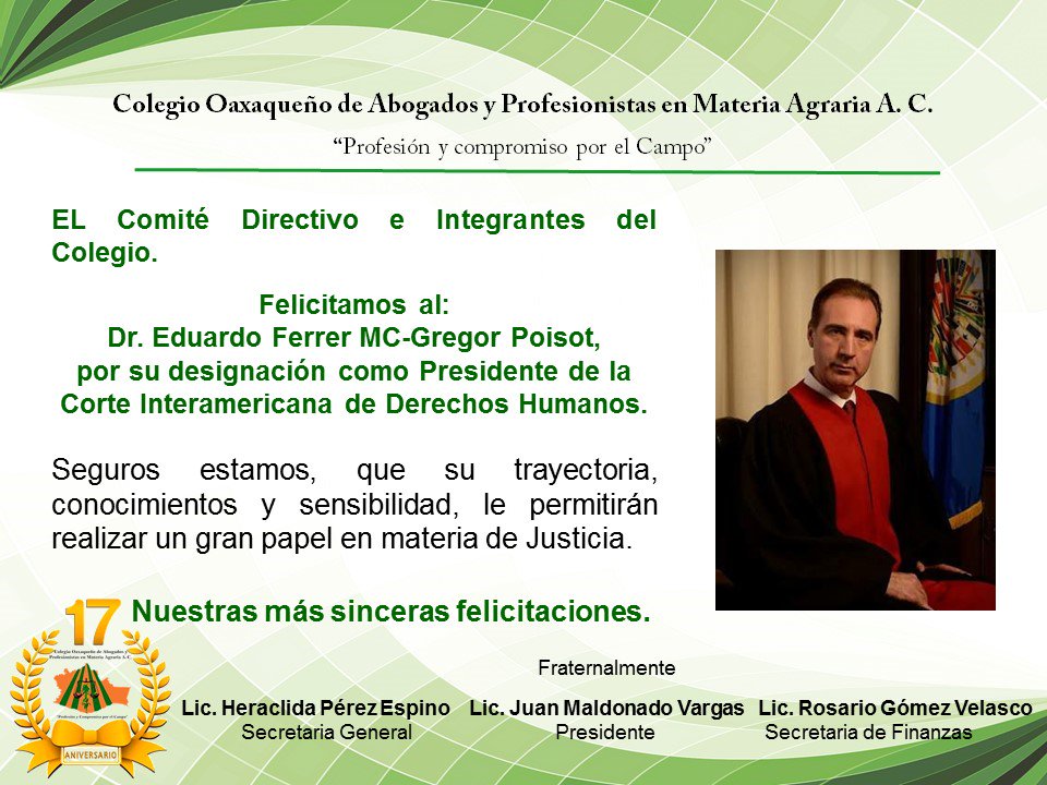 coamag's tweet photo. Sincera Felicitación, deseándole el mejor de los éxitos. @CorteIDH @IIDHoficial @CIDH https://t.co/vtbF8P9pSc