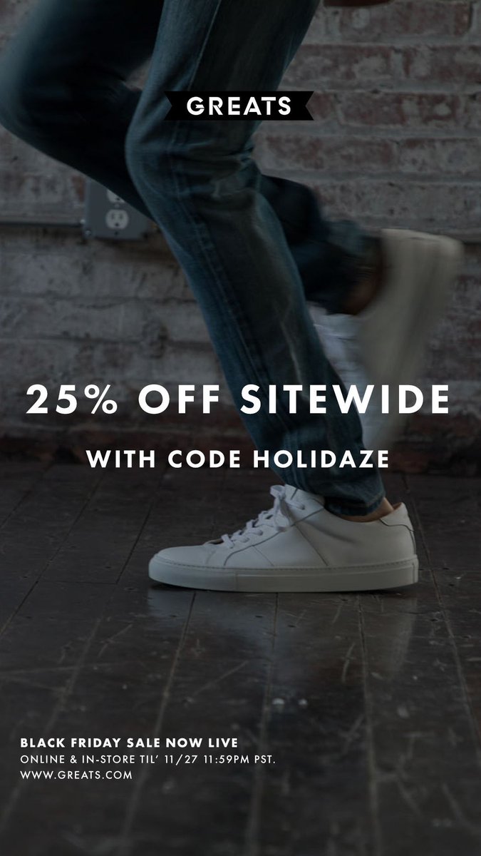 greatsbrand's tweet photo. You know what day it is. Save 25% Sitewide &amp; In-Store + Free Shipping with code HOLIDAZE. Now through Monday - https://t.co/KoWpWnNXUv
#BeOneoftheGreats #BlackFriday https://t.co/zqR3g1K2ZR