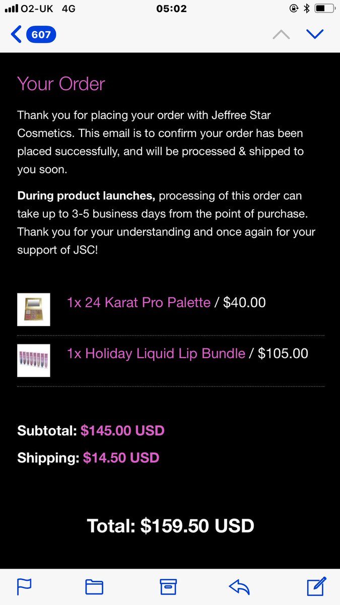 MallardsWhybrow's tweet photo. @JeffreeStar Yas mama! Totally worth setting my alarm for 5am GMT! Thanks Jeffree for your creativity and passion, you inspire me to be bold. Can’t wait to try these out! xxx https://t.co/sQLBREckwp