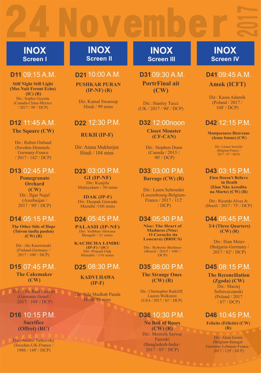 TourismGoa's tweet photo. Are you ready for another excitement filled day in #Goa with @IFFIGoa ? Here's the schedule for today. https://t.co/sybpk5WNDA