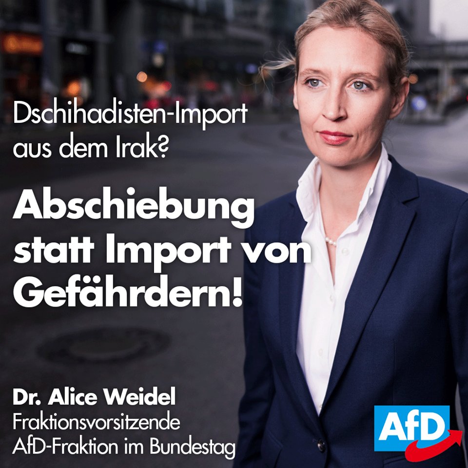 Alice_Weidel's tweet photo. Dieser Irrsinn muss gestoppt werden! 
Statt weiteren Gefährder die Einreise zu verwehren, fördert man den Aufbau einer weiteren Generation potentieller Attentäter. Grenzen müssen endlich gesichert &amp; der Terror-Sumpf in 🇩🇪 trockengelegt werden.
#AfD
➡️ https://t.co/oJfMtFvpsf https://t.co/AtwcgaH6uD