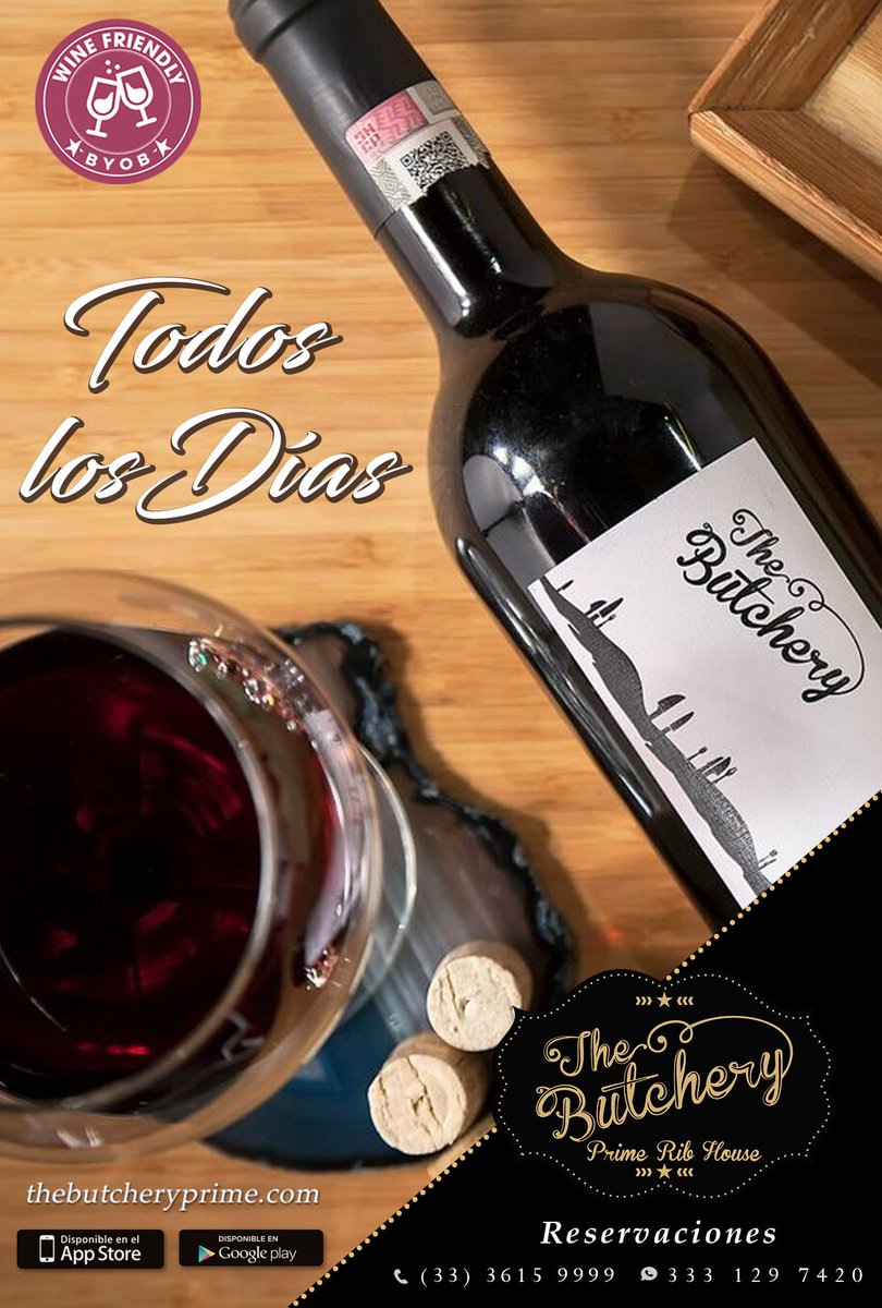 Somos un RESTAURANTE WINE FRIENDLY, trae tu botella de #vino (una botella para dos personas), y sera SIN DESCORCHE. TheButcheryPrime.com @vidaenGDL <a href="/_EnGdl/">En Guadalajara</a>