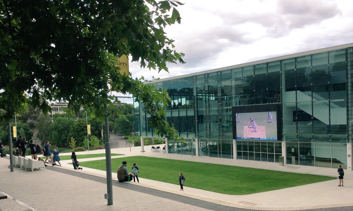 FlindersLib's tweet photo. #ashes #cricket on the big screen today. #ViewsFromTheLibrary #AussieAussieAussie #Ashes2017 #AUSvENG 🏏 https://t.co/pWIe6pDHaj