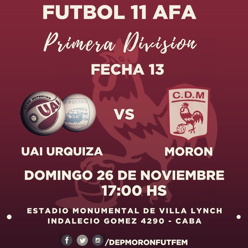 DepMoronFutFem's tweet photo. ⚽️ #Futbol11
📌 Fecha 13
🐔 vs Uai Urquiza
🏟 Monumental de Villa Lynch
📆 Sabado 26/11
🕞 17:00
📣 #VamosGallitas! https://t.co/f46j7CzATv