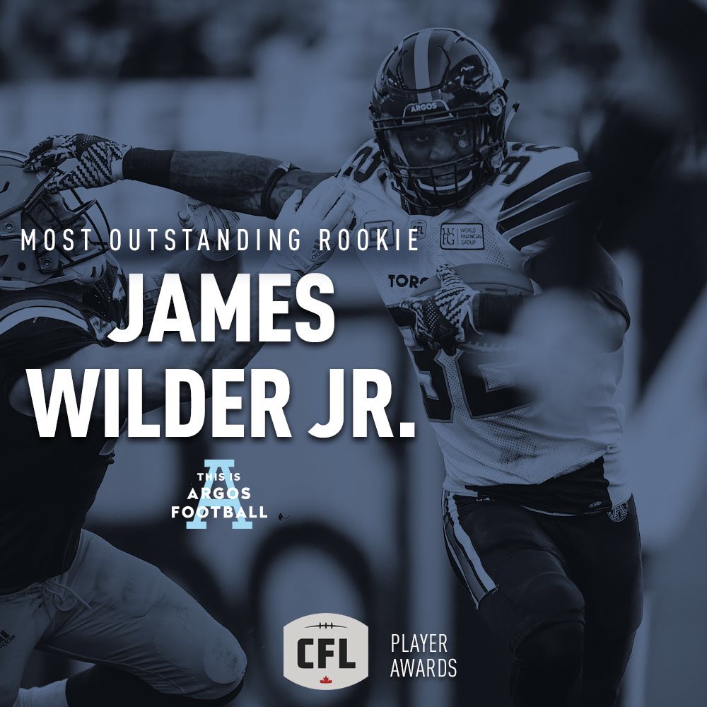 TorontoArgos's tweet photo. Congrats to @IAm_Wilder32, your 2017 #CFL Most Outstanding Rookie!
#ArgosFootball https://t.co/r0mHHHpIep