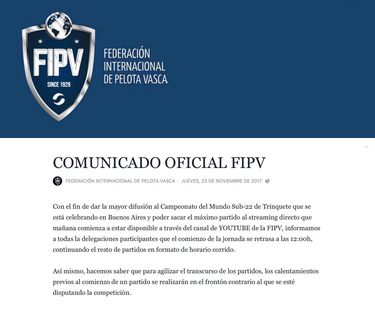 FIPVOficial's tweet photo. COMUNICADO OFICIAL FIPV https://t.co/k7GPZ0eEHx