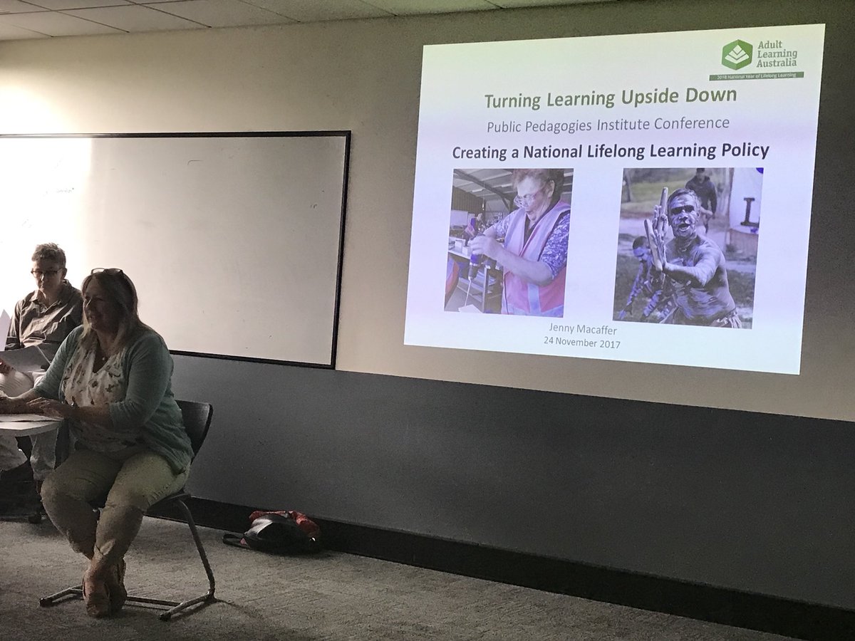 VocEdAustralia's tweet photo. AdultLearningAu: RT IngridHLee1: JennyMacaffer presenting Creating a National Lifelong Learning Policy with AdultLearningAu at Public Pedagogies Conference day 2 #PPI2017 #edchat #publicpedagogies https://t.co/C1MxQa8FxS