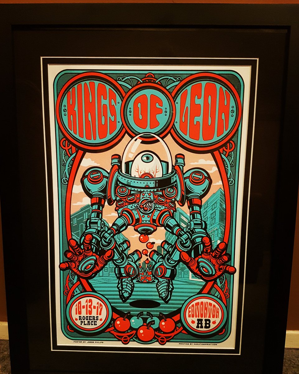 araebell's tweet photo. She's all gussied up, ready to hang. Love that each venue had it's own unique poster. The start of a collection👌 #KOLVIP #VIPposter @KingsOfLeon @doctorfollowill @youngfollowill @cidentertainmnt #yegconcerts @RogersPlace https://t.co/DqWkk07GgL