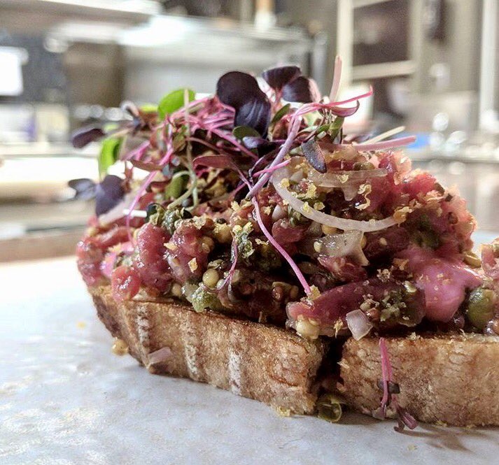oxbow_yyc's tweet photo. Alberta Beef Tartare with Beet Horseradish Aioli, Egg Yolk &amp; Grilled Beef Fat Sourdough @oxbow_yyc #yycfood @s_cut https://t.co/UTnblhDY32
