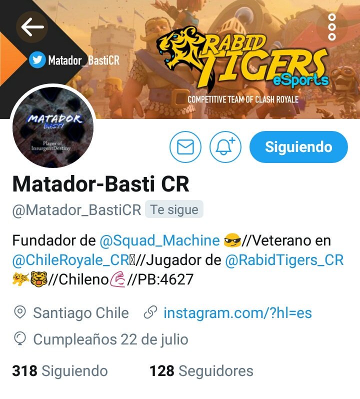 scoundrelSD's tweet photo. .@Matador_BastiCR, como me mola la cabecera que te has montado... Crrrraaaaackkkk!! #RabidTigers #VamlsTigers #Tigers #ClashRoyale https://t.co/V2PpLom8vy
