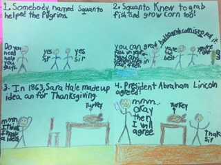 DrJCerna's tweet photo. The History of Thanksgiving in 4 parts according to one our FSHES Cougar Cubs. Now you know the rest of the story.  #FSHES https://t.co/U3Dhajos0K