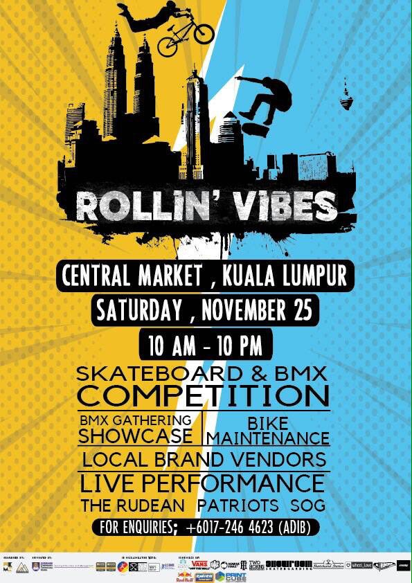 Rantaiart's tweet image. ROLLIN&apos; VIBES

25 Nov • 10am - 10pm
Central Market, Kuala Lumpur

Skateboard &amp;amp; BMX Comp
Local Brand Vendors
Live Performances: 
@weareSOG @PatriotsMY @The_Rudean 

@rollinvibes17 @twt_seni @twt_muzik