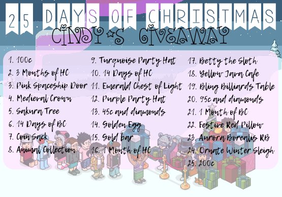 CyndiiHabbo's tweet photo. [🎄] Cyndii.'s 25 Days of Christmas Giveaway
[🎄] RT &amp; Follow @CyndiiHabbo &amp; @OfficialHabboUN for a CHANCE to WIN
[🎄] Announcing WINNERS from 01.12.17 @Habbo .COM
[🎄] Please "comment" your UN username for a BONUS 5,000 RP (optional)
[🎄] Merry Christmas, goodluck! https://t.co/XJLJVVbkLU