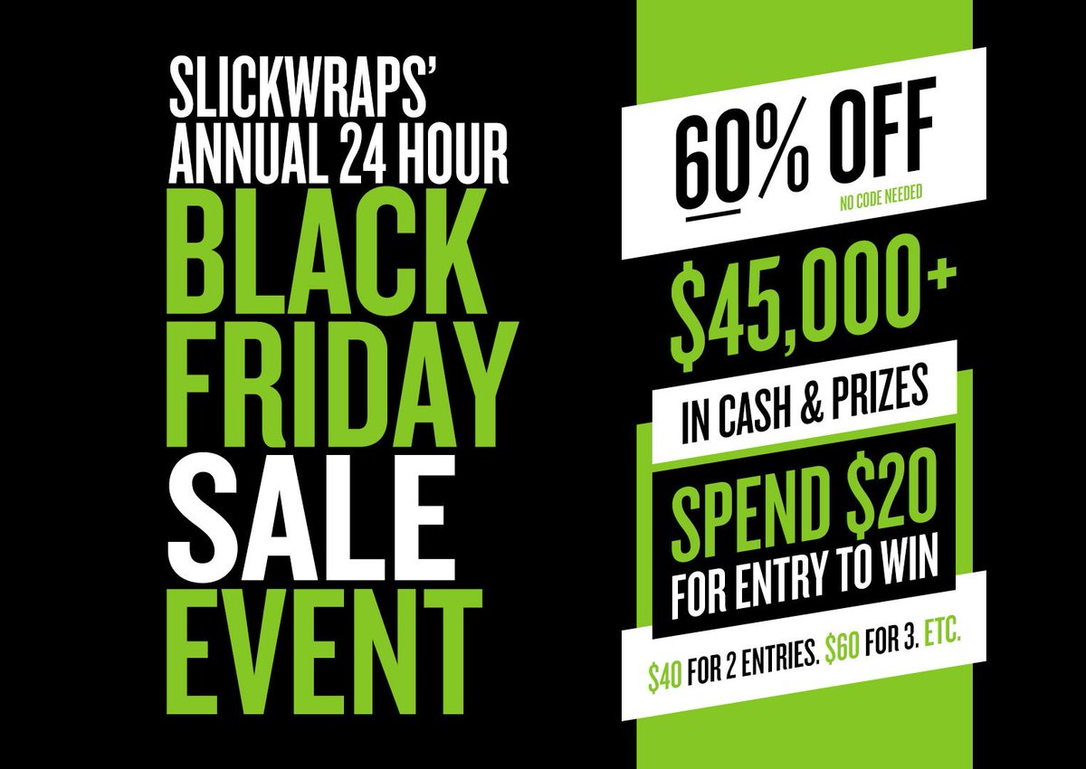 SlickwrapsHelp's tweet photo. Black Friday begins in less than 2 hours. - RT @blackfriday #slickfriday https://t.co/H05Y5meckW