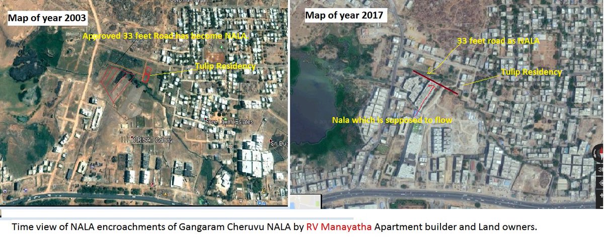 mohan5k's tweet photo. @Porus1985 Illegal constructions on Gangaram NALA By Big Heads.
Sir, please take a moment to see the attached Google Image Comparing years, 2003(Oldest available Google Image) to Year, 2017.
We are Residents of TULIP Residency DeepthiSree Nagar Madinaguda. https://t.co/bjFKdJfmh4